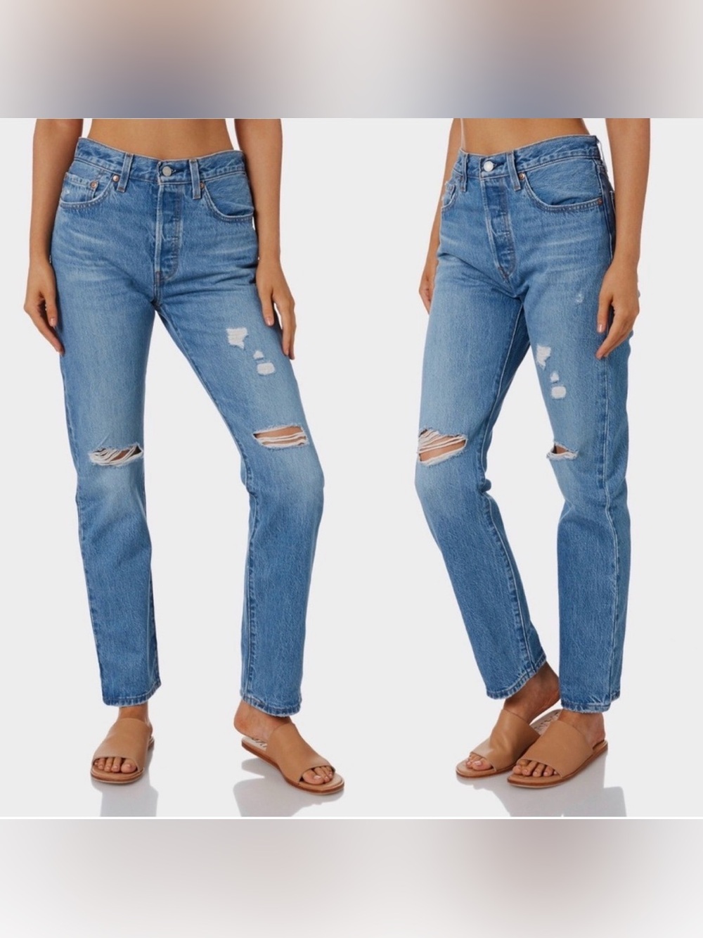 Levi’s 501 High-Rise Distressed Jeans in Light Blue